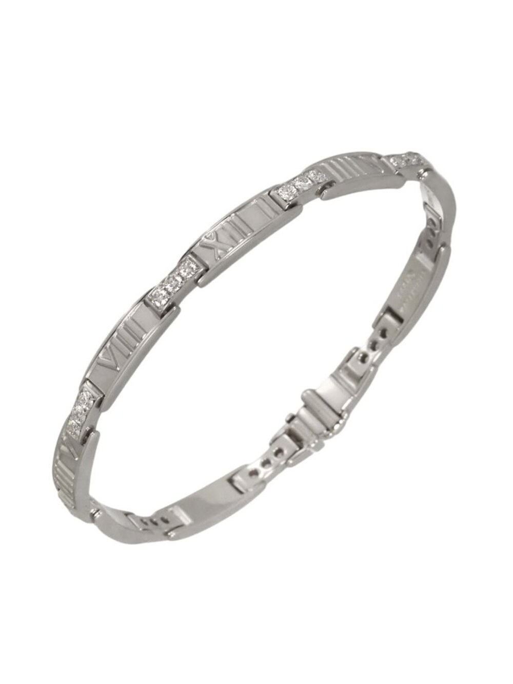 Tiffany & Co Atlas Diamond Bangle 17.5 18k White Gold 750 Bracelet
